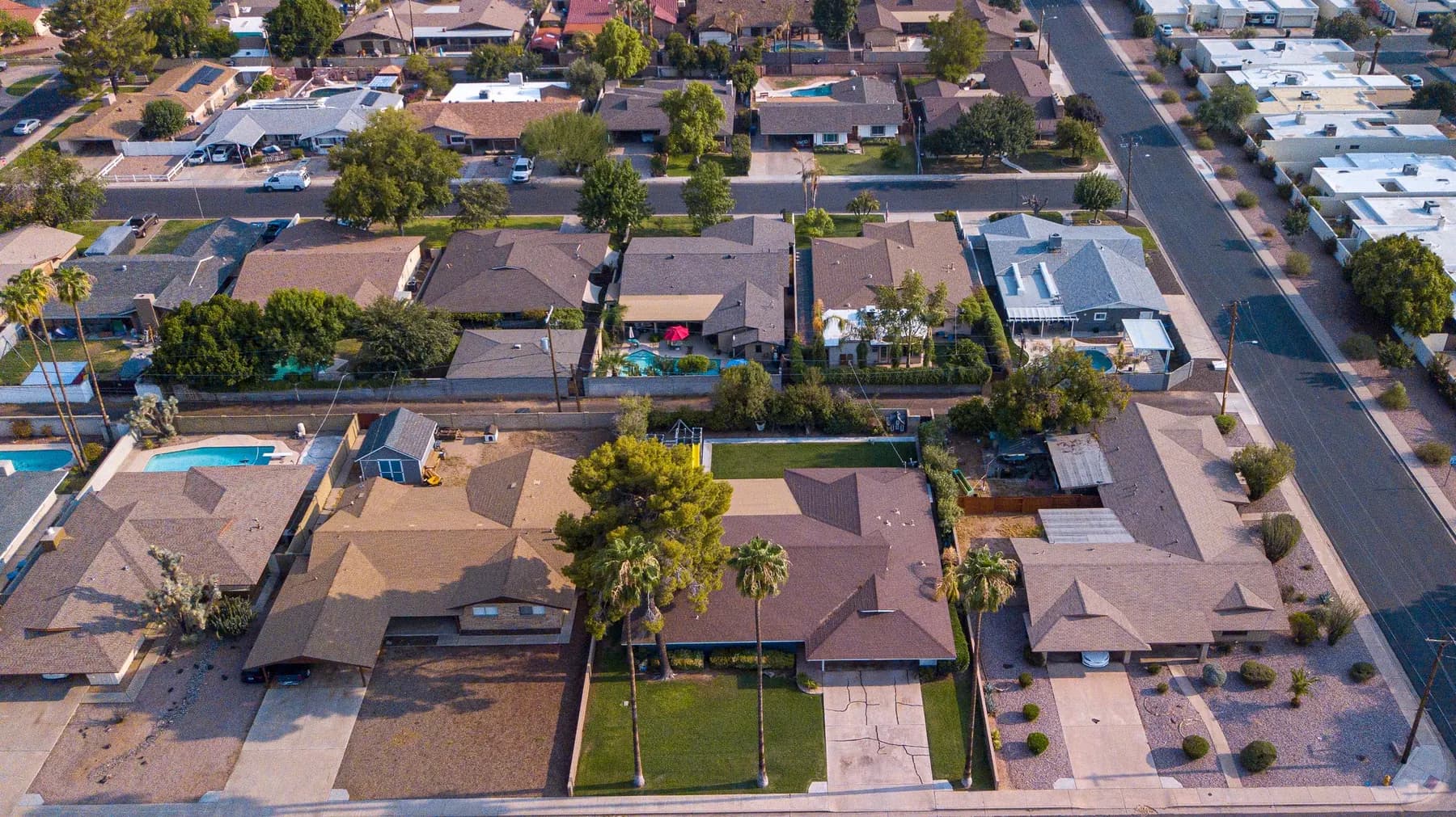 Aerial view of a suburban neighborhood
